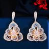 CMM Gorgeous Gold Color Zirconia Flower Hollow Carved Drop Earrings