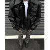 American retro high-end silhouette short leather jacket men's and women's multi-pocket lapel ruffian handsome fried street motorcycle leather jacket