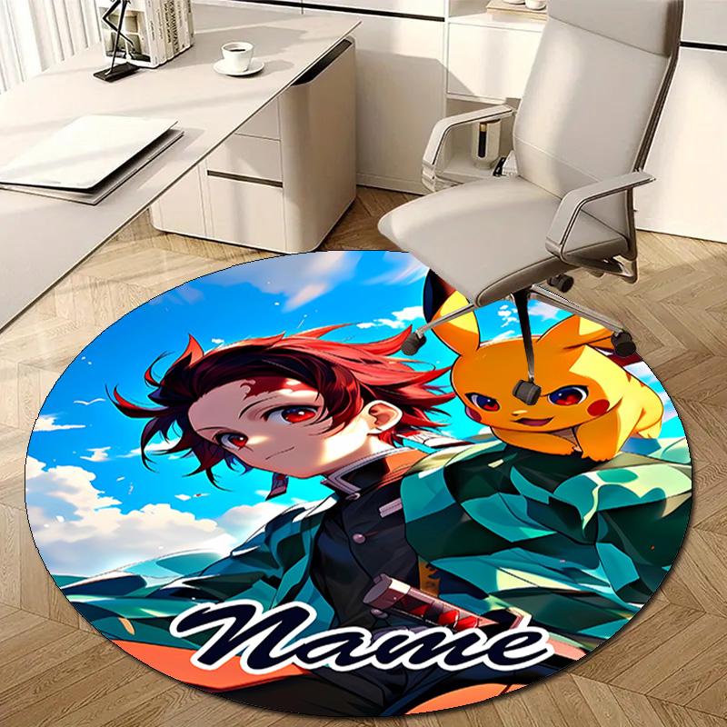 Personalized Demon Slayer Round Chair Office Rug - Perfect for Mat, Office Chair & More - Ideal Gift for Birthdays and Holidays