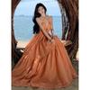 French Vacation Neck Strap Halter Dress Long Dress To Ankle Long Beach Dress Long Dress Elegant