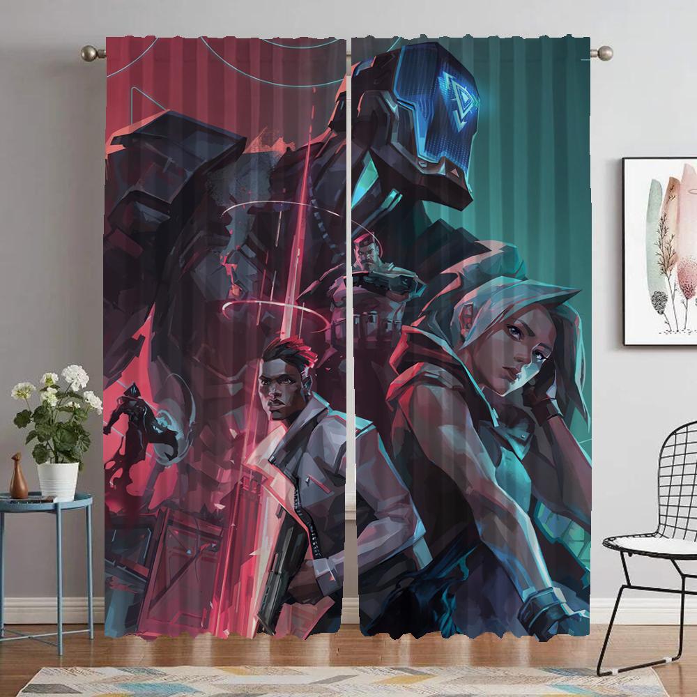 Valorant Kitchen Curtains for Living Room Tulle for Bedroom Blackout Curtain Partition Shades Home Interior Curtains 2 Pieces