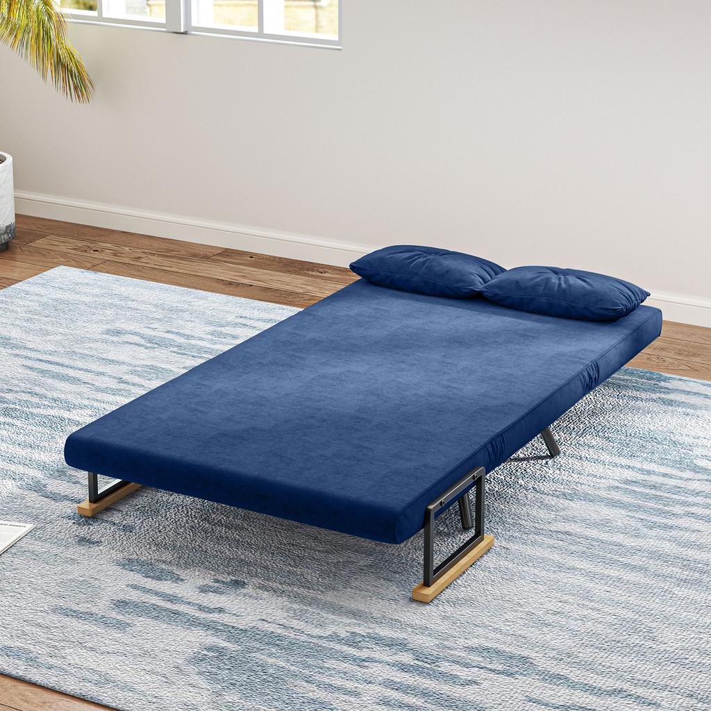 Sofa Bed 3 In 1 In Velvet-Effect Fabric with Adjustable Backrest and 2 Cushions, 102x73x81 Cm, Blue