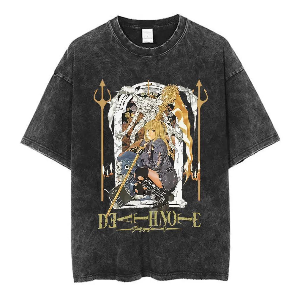 Vintage Washed Anime Death Note Misa Amane T Shirts Men Women Clothing Cotton Casual T-shirt Fashion Retro Short Sleeve T-shirts