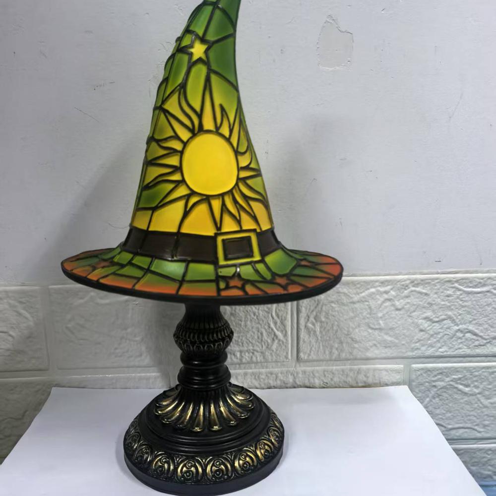 Stained Glass Witch Hat Lamp Halloween Hat Lamp Table Lamp for Living Room Home Bedroom Decorati