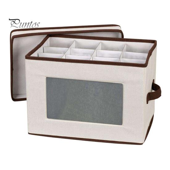 

Ящик для хранения бокалов для вина с усиленной ручкой, полностью съемной крышкой, складной, большой емкости, защитный держатель для бокалов для вина бежевый