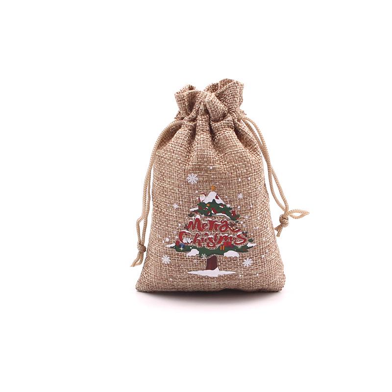 Jute-Style Christmas Gift Bag with Drawstring Closure - Small Candy & Apple Storage