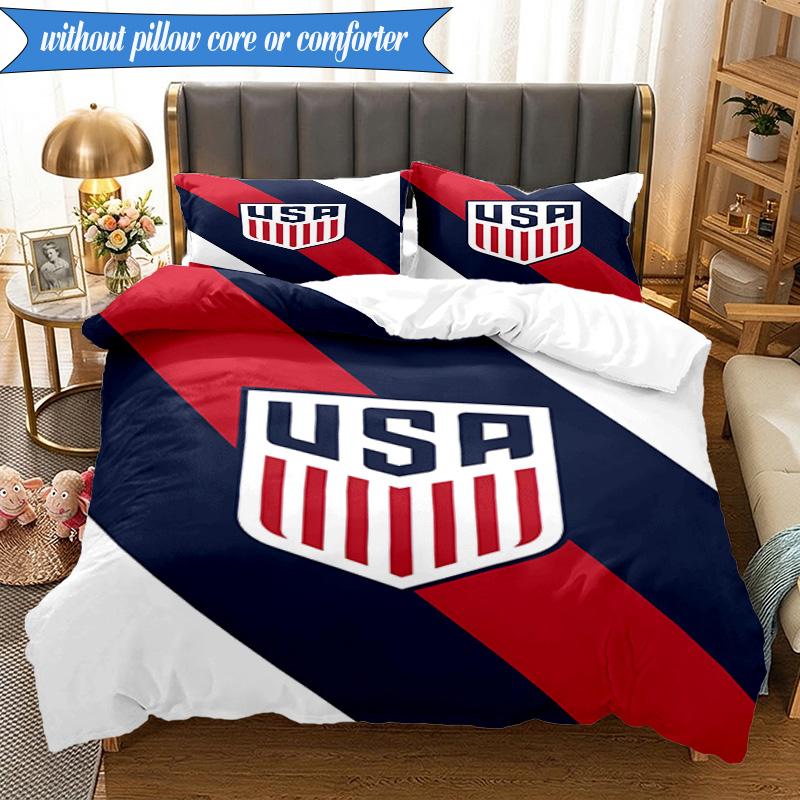 3PCS Usa Soccer Emblem Bedding Set 2D Printing (Includes 1 Duvet Cover + 2 Pillowcases Coreless), Bedroom decor,Fan Gift