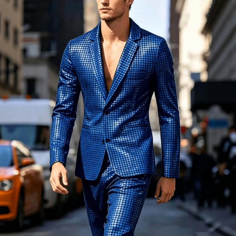Mens Sequined Blazer Nightclub Party Performance Fashion Casual Suit Jacket