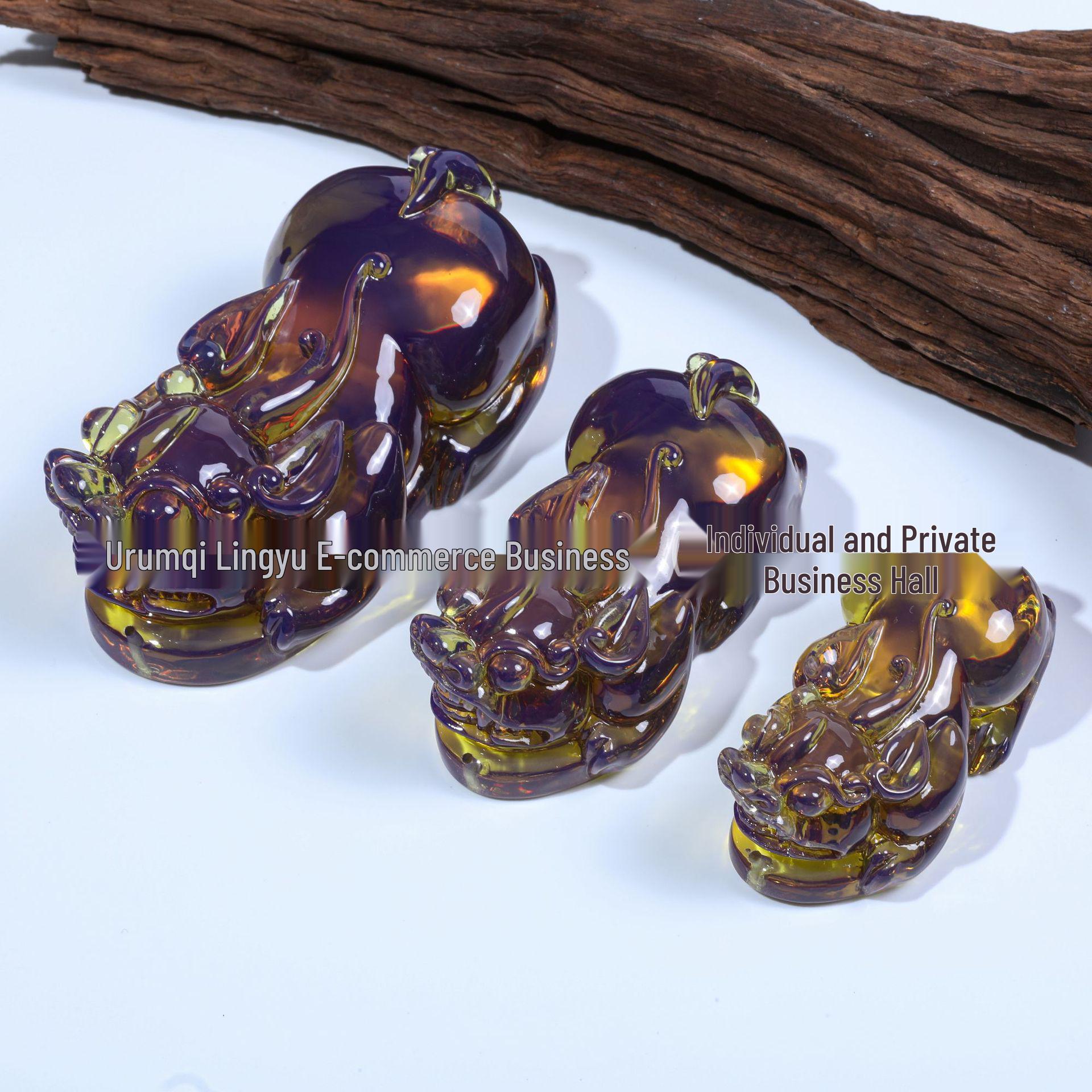 Second-Gen Blue Amber Wealth-Attracting Pixiu Ornament - Chinese Cultural Decor Small Pixiu