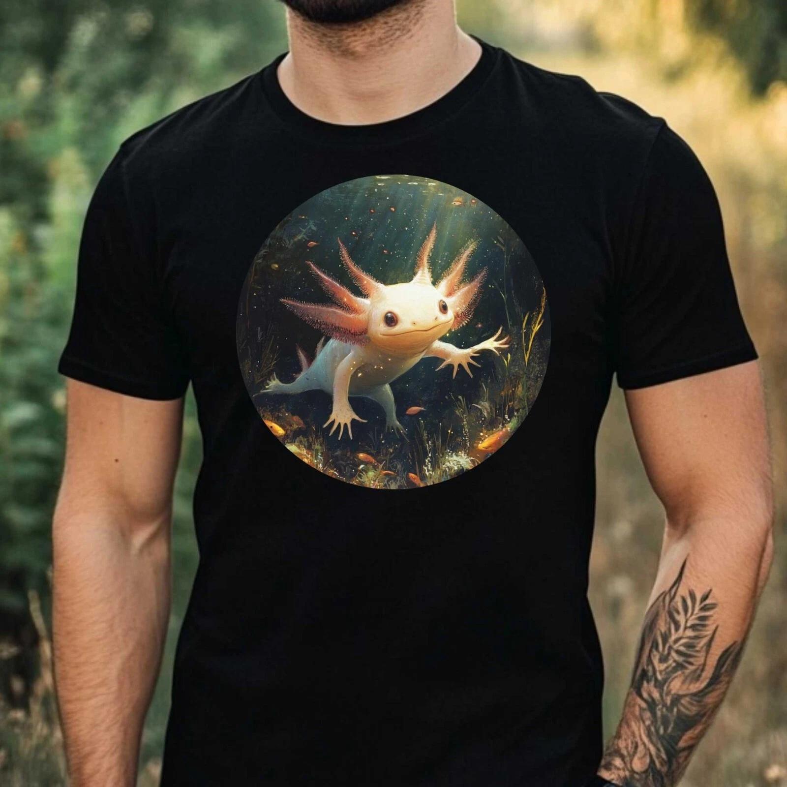 T-Shirt Herren Axolotl im Mondlicht Motiv Baumwolle Größe XS bis 5XL M