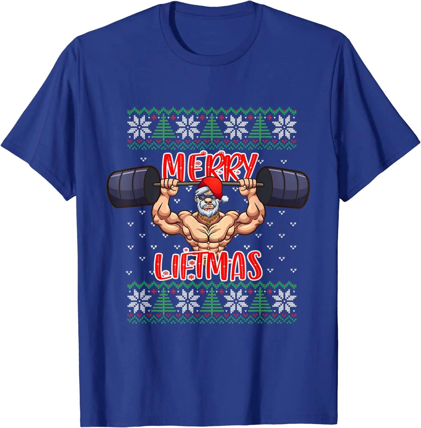 Merry Liftmas Ugly Christmas Sweater Santa Claus Gym Workout Men TShirt Short Sleeve Casual Summer Boys TShirts S