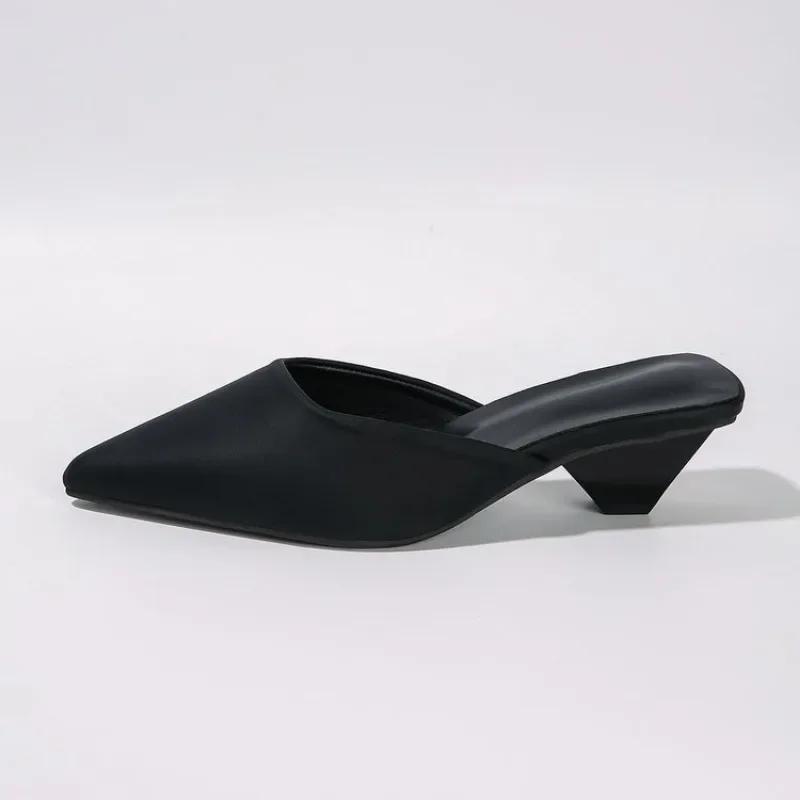 

Весенние женские шлепанцы с острым носком, модные женские элегантные модельные сандалии ярких цветов, шлепанцы на квадратном низком каблуке 43