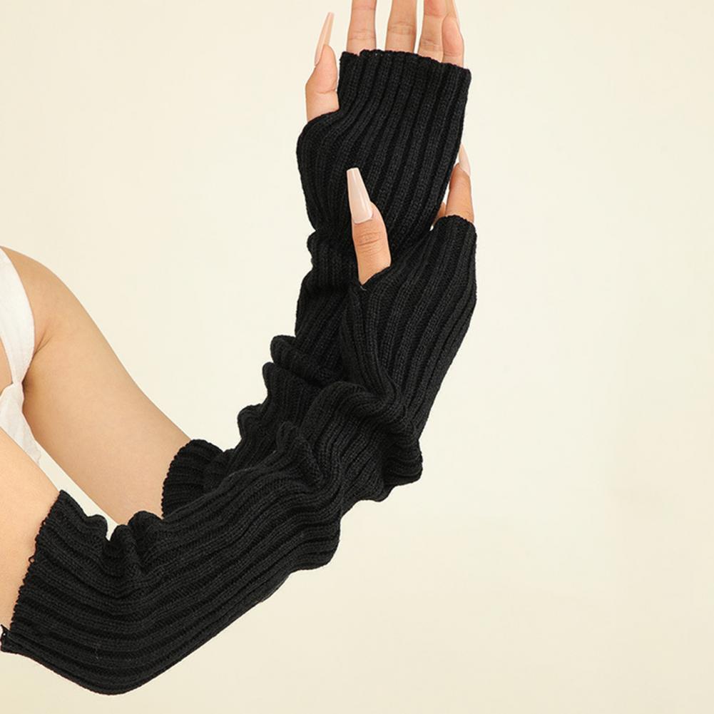1 Pair Fall Winter Gloves Half-finger Cover Knitted High Elasticity Non-slip Over Elbow Length Arm Warmers Pure Color Arm Sleeve