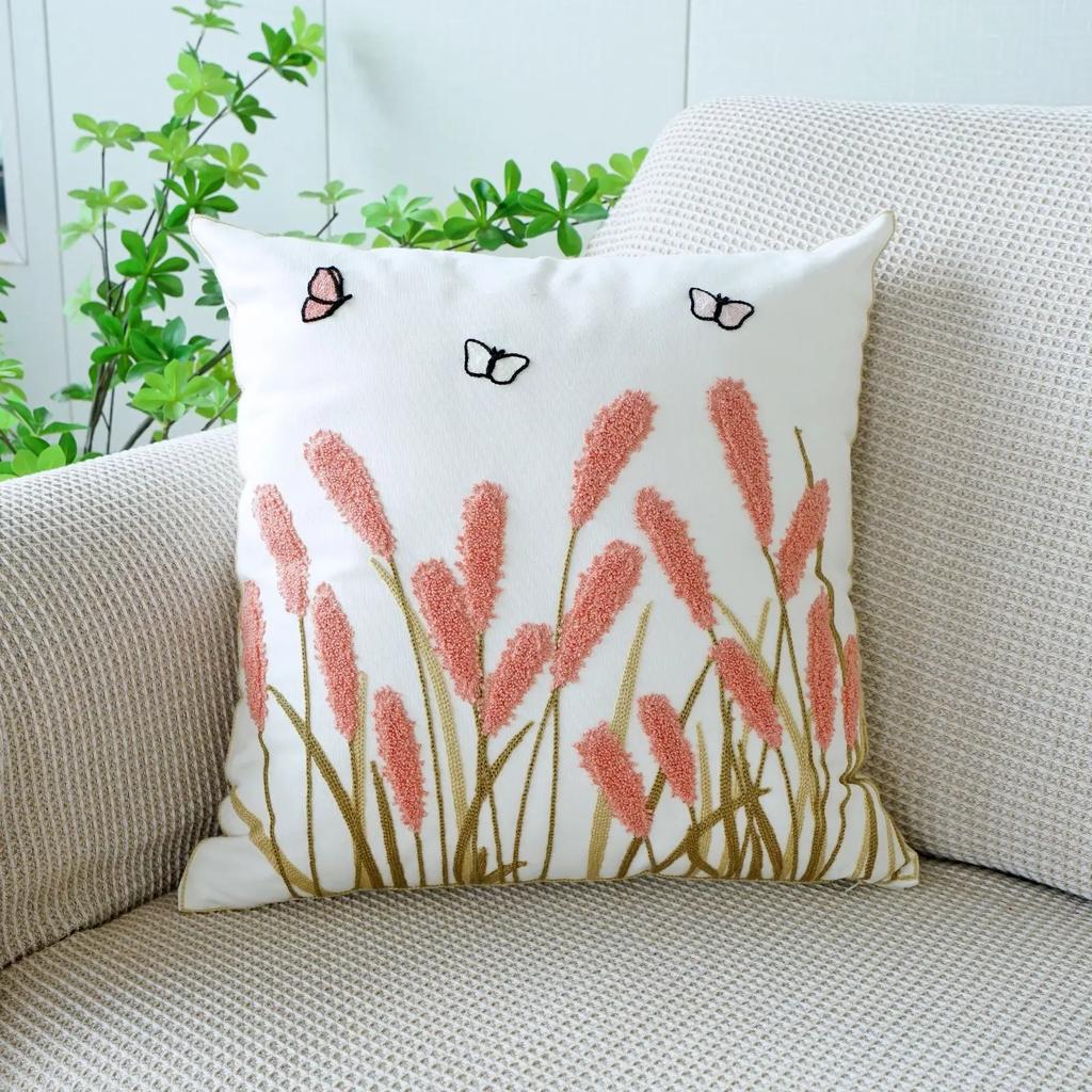 45X45CM Plant Embroidery Throw Pillow Cover Nordic Fresh Stamping Waist Cushion Cover Decor Home Decorative Pillowcase