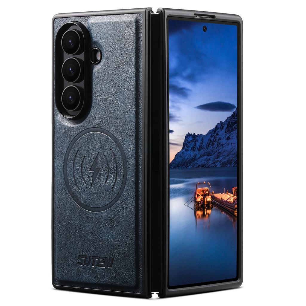 SUTENI for Samsung Z Fold 8 Ultra Phone Case Magnet Wireless Charging Smooth Texture Faux Leather Galaxy Z Fold 7 6