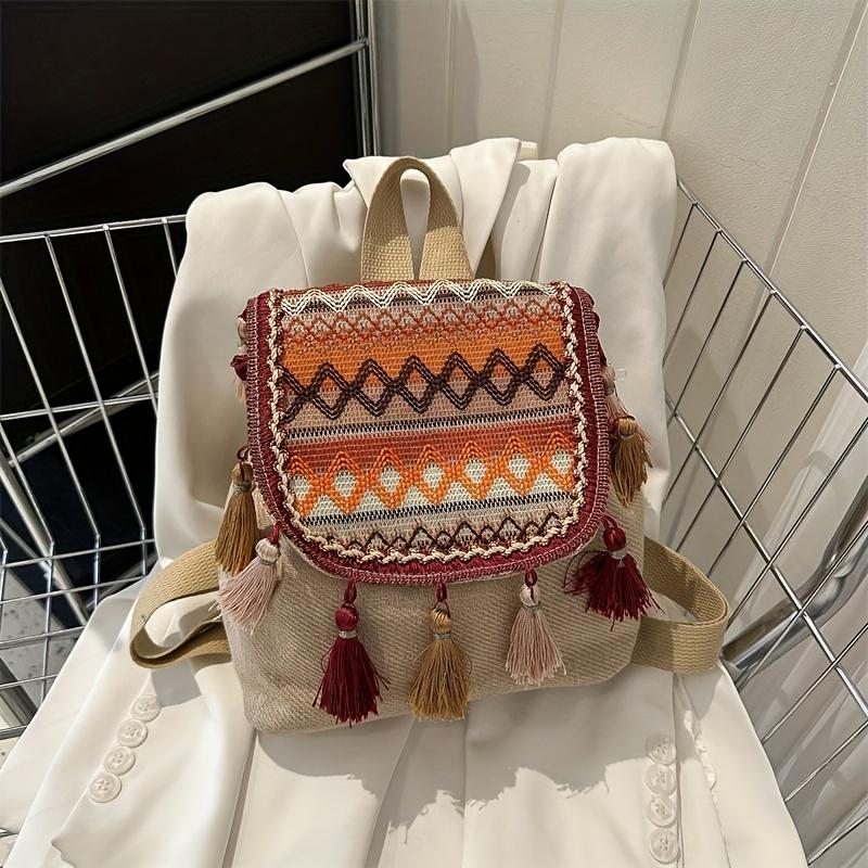Schicker leichter Canvas-Rucksack mit Quasten-Detail Modischer Kordelzugverschluss Polyestergefüttert Damen Reise-Tagesrucksack