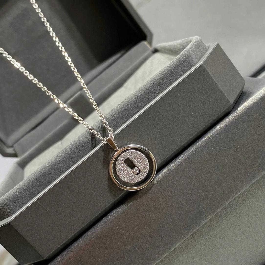 

2024 Новое Винтажное Колье с Движущимся Бриллиантом для Женщин Роскошное Дизайнерское Подвеска Чистое Серебро 925 пробы Ожерелья с Длинной Цепочкой серебряный