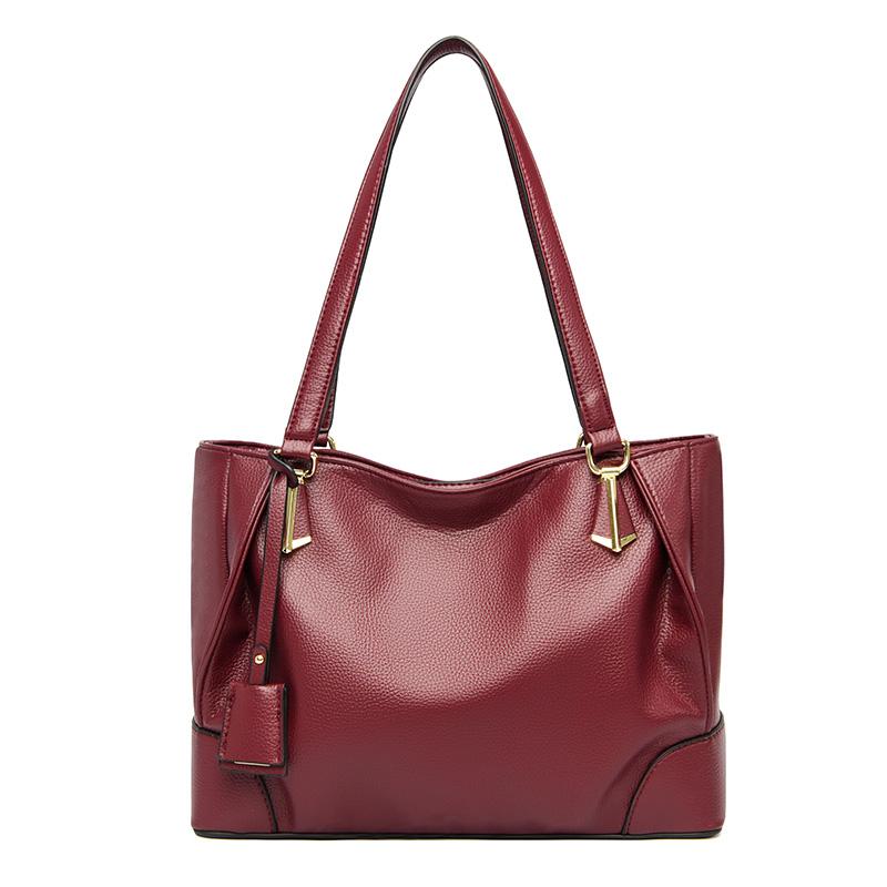Women's soft leather shoulder bag with multiple pockets large capacity monochromatic casual crossbody shoulder bag