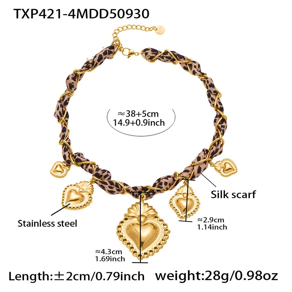 Statement Scarf Necklace Matching Bracelet 18k Gold Plated Stainless Steel Heart Charm Neckalces Bracelets Jewelry Set for Women