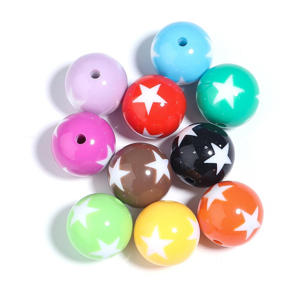 12 16 20mm Colorful Acrylic Round Beads Star Pattern Loose Spacer Beads For DIY Charm Bracelet Earrings Jewelry Making Supplies