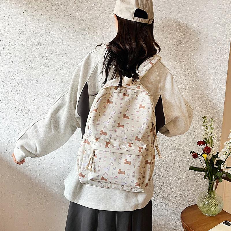 Cute Printed Puppy Dachshund College Style Backpack Student Schoolbag Portable Large Capacity Travel Shoulder Bag