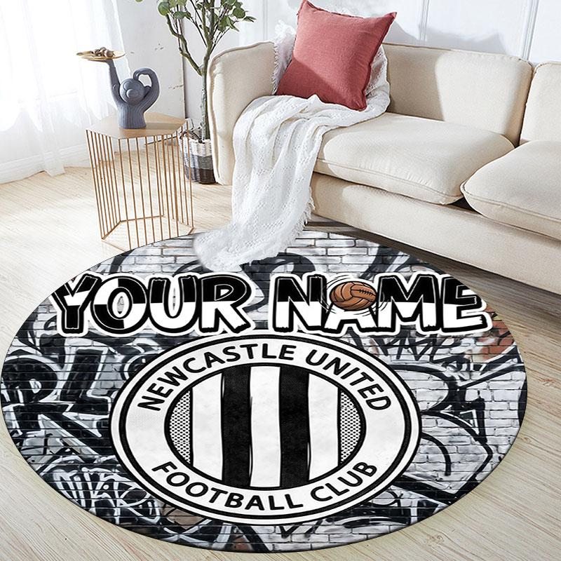 Custom Name,Newcastle United FC pattern round rug,Carpet Rug for Living Room Bedroom Playroom ,Non-slip Floor Mat,Holiday Gifts and Birthday Gifts.