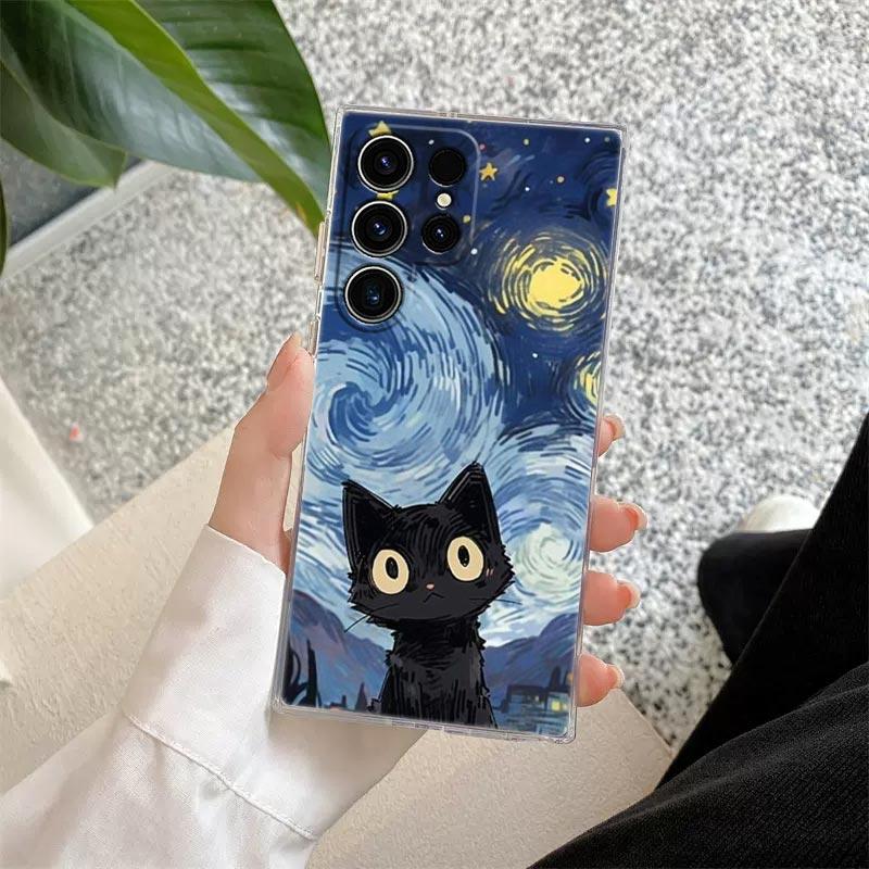 Funny Cartoon Cat Phone Case S25Ultra For Samsung Galaxy S25 S24 S23 S21 Ultra S20 FE S22 Plus A35 A55 S24FE 5G Case Clear Cover