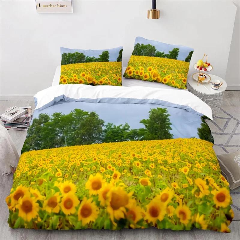 Sunflower Soft Duvet Cover Microfiber Rustic Floral Warm Comforter Cover Nature Theme Yelow Blosom Beding Set Twin King For Children Kids Adult