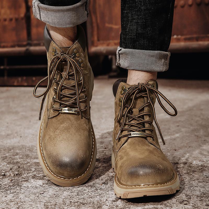 2024 New Winter Ankle Leather Boots Men's Boots Outdoor Comfortable Boots Classic Design Retro Men Plus Velvet Casual Snow Boots