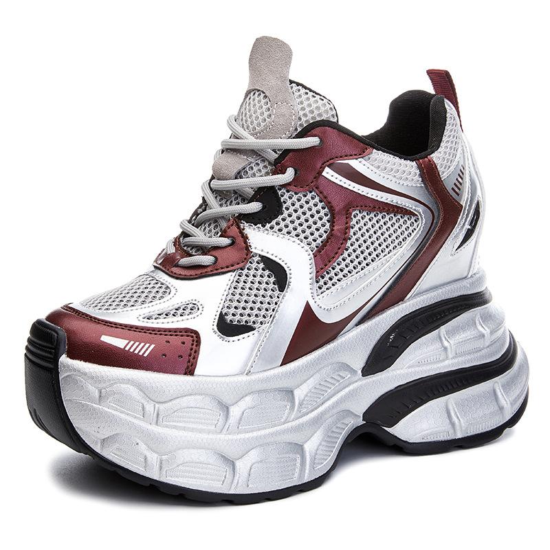 

Inner height increase 12CM dad shoes women s autumn new small man thick-soled mesh sports shoes super high heel casual shoes 34 красный