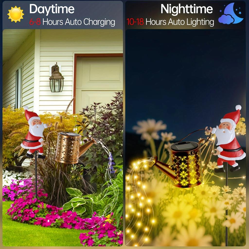 1PC Solar Watering Can Lights Santa Claus Decoration Lanterns Outdoor Garden Solar Pathway Lights for Yard Lawn Christmas Lights