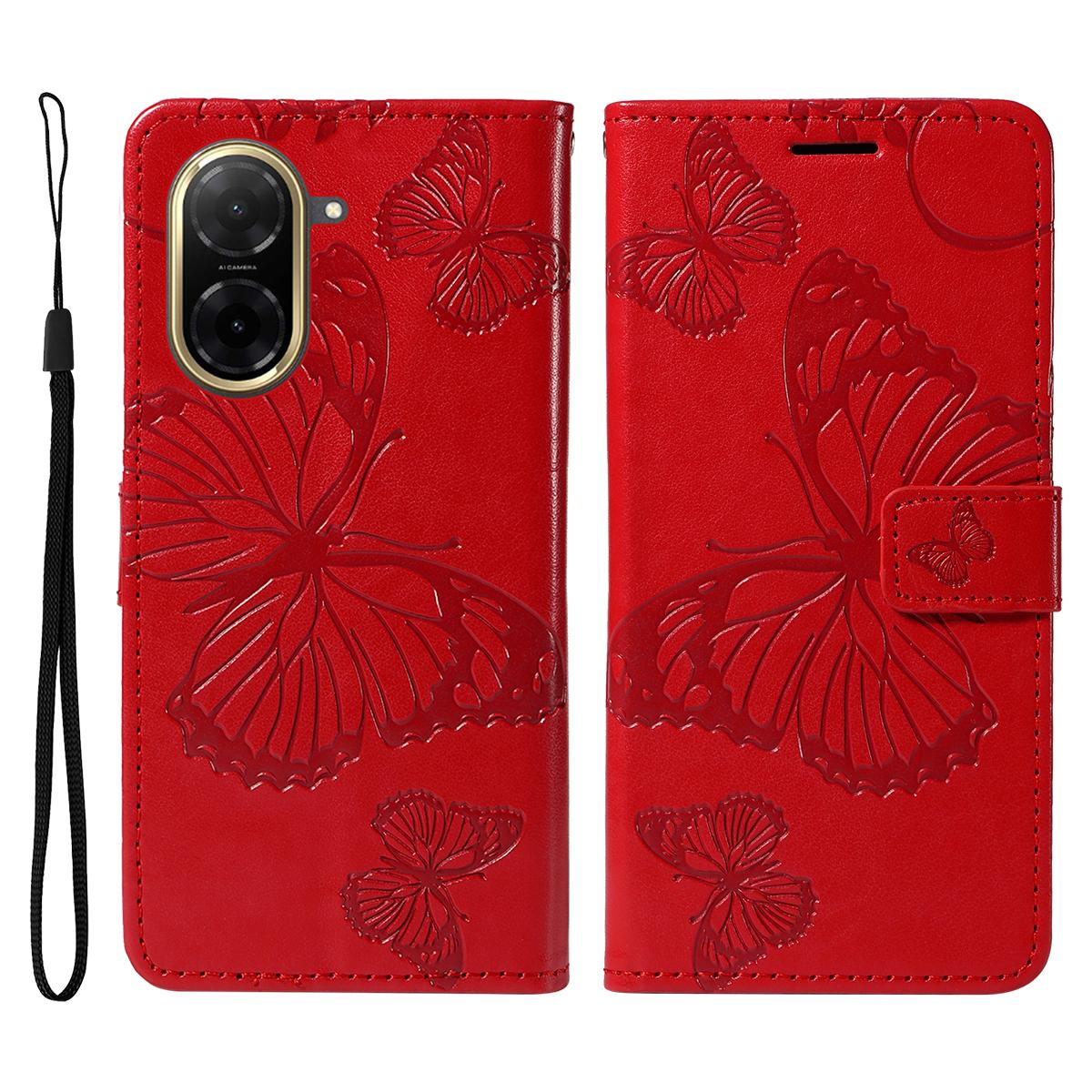 

Для Xiaomi Poco C71 4G/Xiaomi Redmi A5 4G (171,7*77,8*8,3 мм) Чехол-кошелек Кожаный чехол для телефона с цветочным тиснением и бабочками Подставка Red