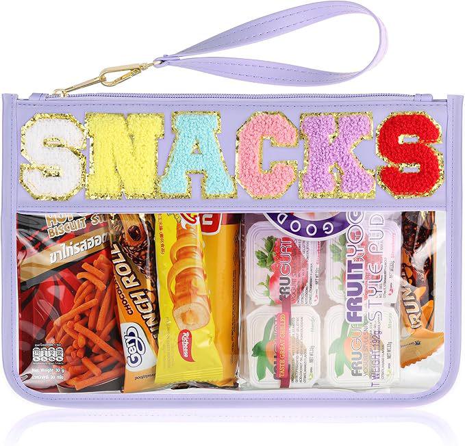 Transparent PVC Zipper Snack Bag with Embroidered Letters - Portable PU Waterproof Makeup and Toiletry Handbag