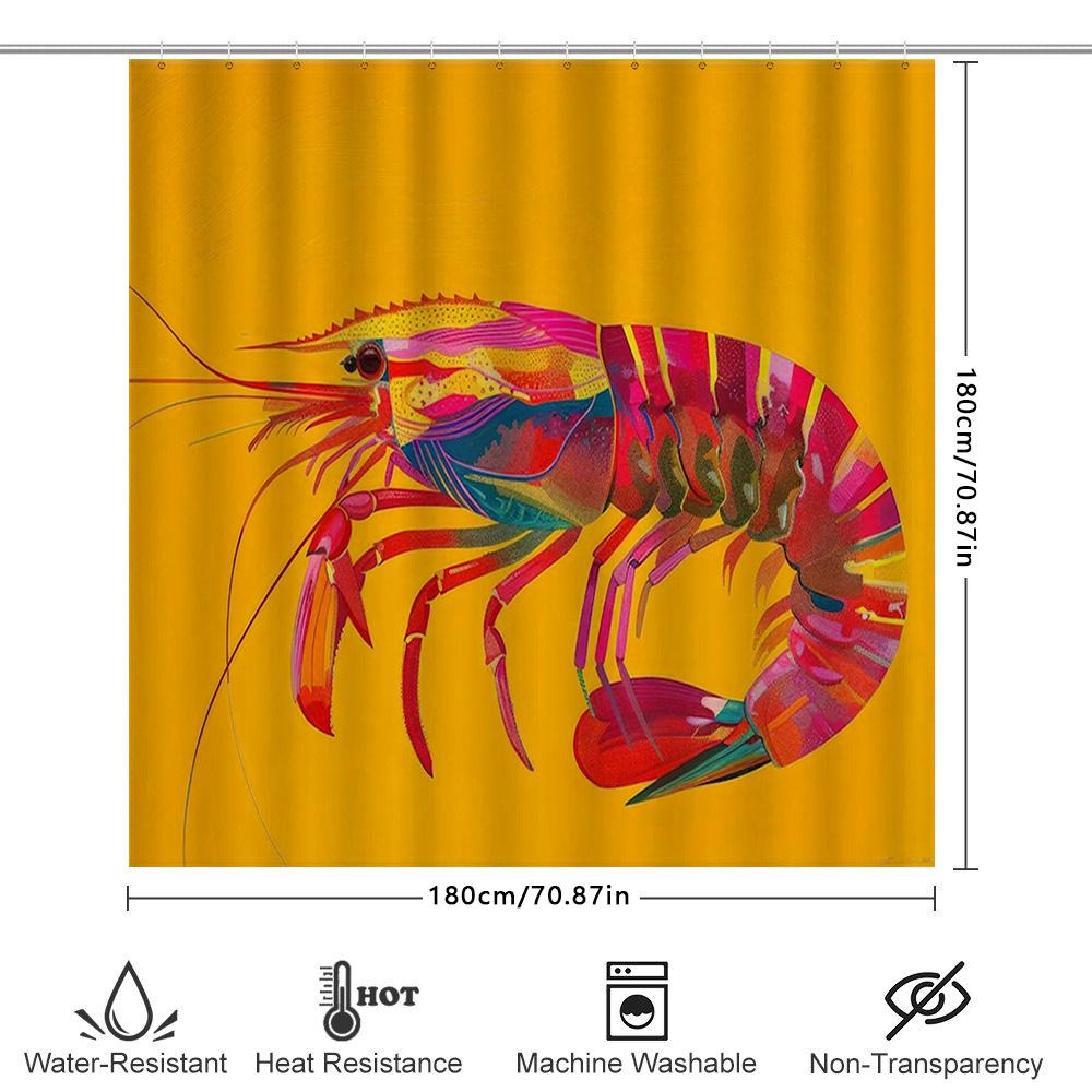Animal Print Shower Curtain, Waterproof Fabric, Bright Colors Shrimp Decorative, Home Bath Accessories For Bathroom Decoration Y