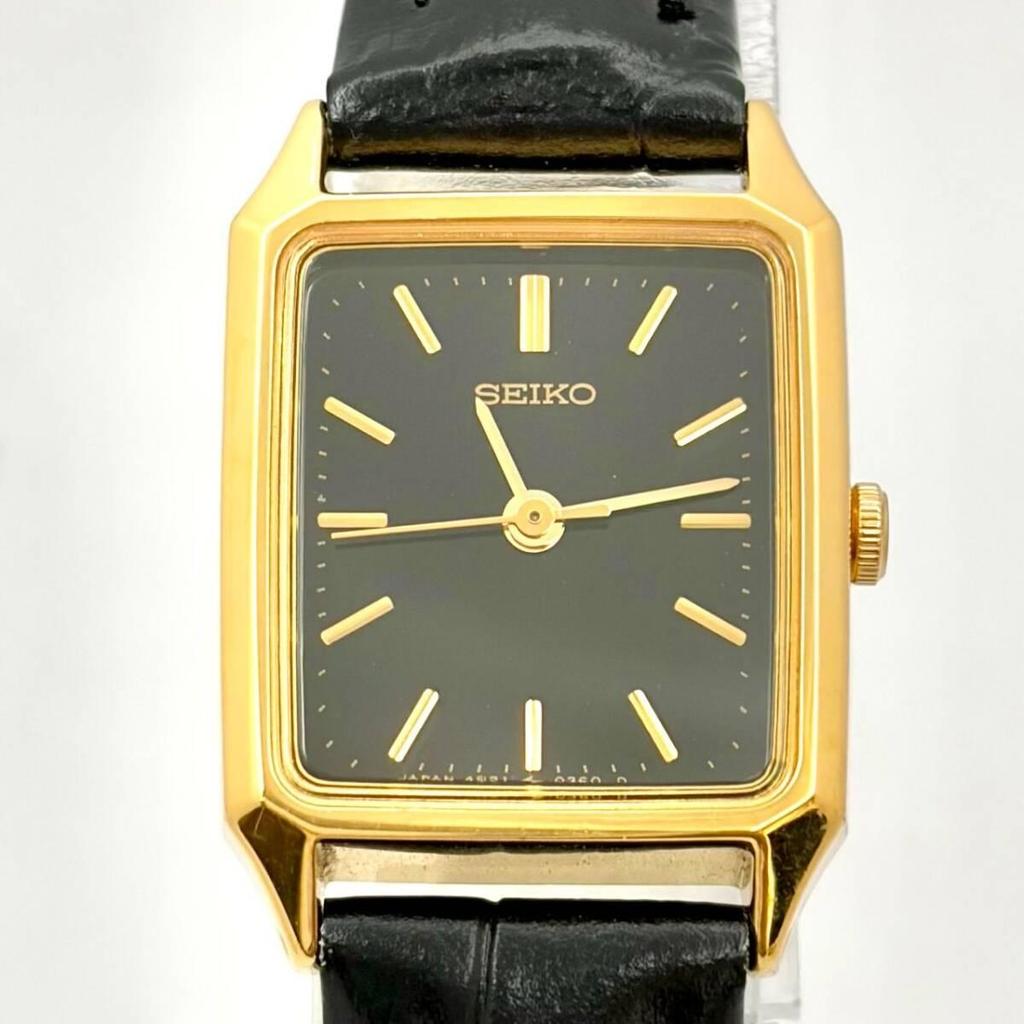 Used [New Battery] SEIKO Seiko Ladies Watch Gold Rectangular 4N21-5090 210073 New Belt