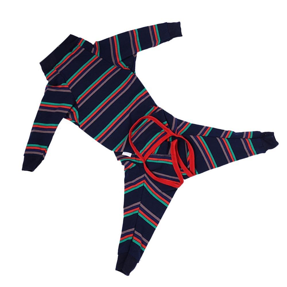 Breathable Dog Recovery Suit Dark Blue Striped Large Dog Bodysuit Dog Pajamas Heat Cycle Care