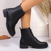 Fashion Rimocy Women's Solid Color Ankle Boots Autumn New Fashion Lace Up Short Boots Woman Comfortable Low Heels Faux Leather Booties