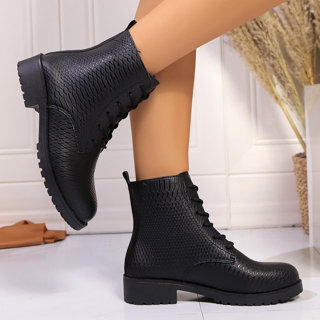 Fashion Rimocy Women's Solid Color Ankle Boots Autumn New Fashion Lace Up Short Boots Woman Comfortable Low Heels Faux Leather Booties