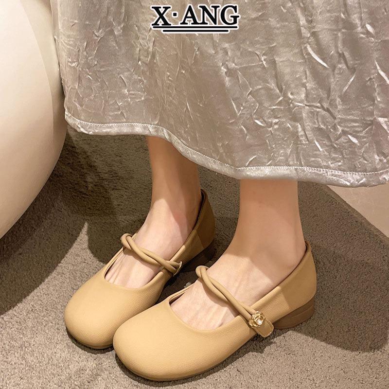 Coarse heel Mary Jane women's shoes Doudou shoes spring and summer new soft-soled lazy leather single shoes flat-soled grandma shoes