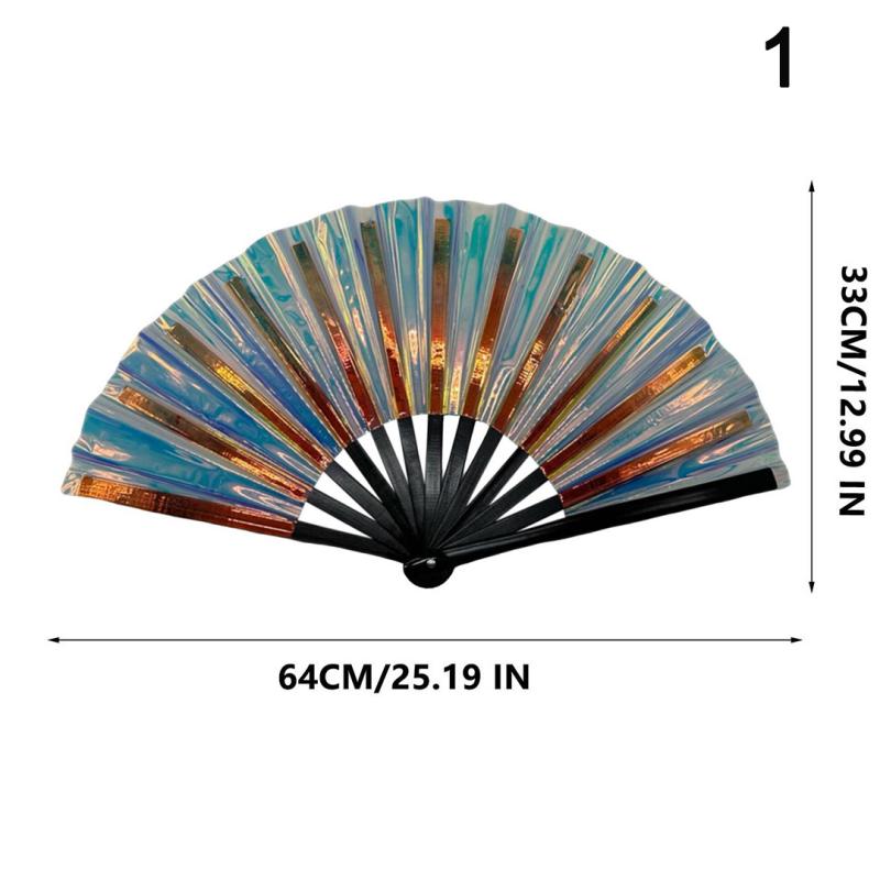 Holographic Folding Fan Pvc Glitter Laser Taiji Fan Dancing Clap Fan For Kung Fu Concerts And Rave Parties Colorful Accessory