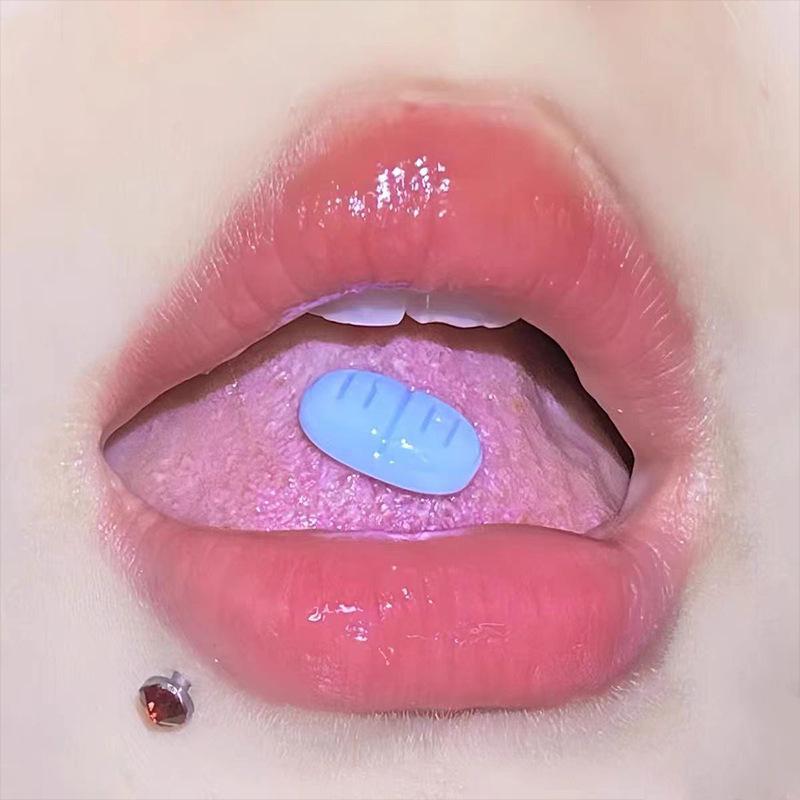 Blue Acrylic Pill Stainless Steel Tongue Ring – Natural & Exquisite Body Piercing Jewelry