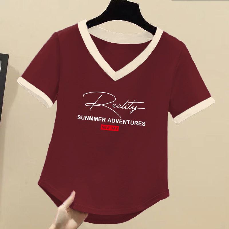 Women's Korean Style Color Block Cotton T-shirt – Loose Fit, Short Sleeve, Versatile Summer Top