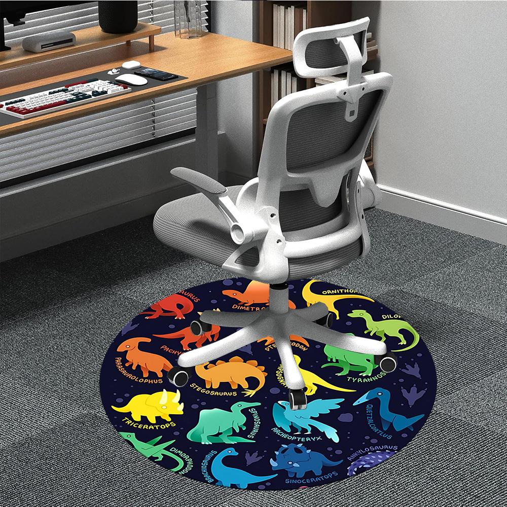 

1PC Dino Friends Office Round Area Rug, Indoor Mat Suitable For Office, Under Office Chairs Bedroom Living Room Home Decor, Room Deco 139 80cm by 80cm