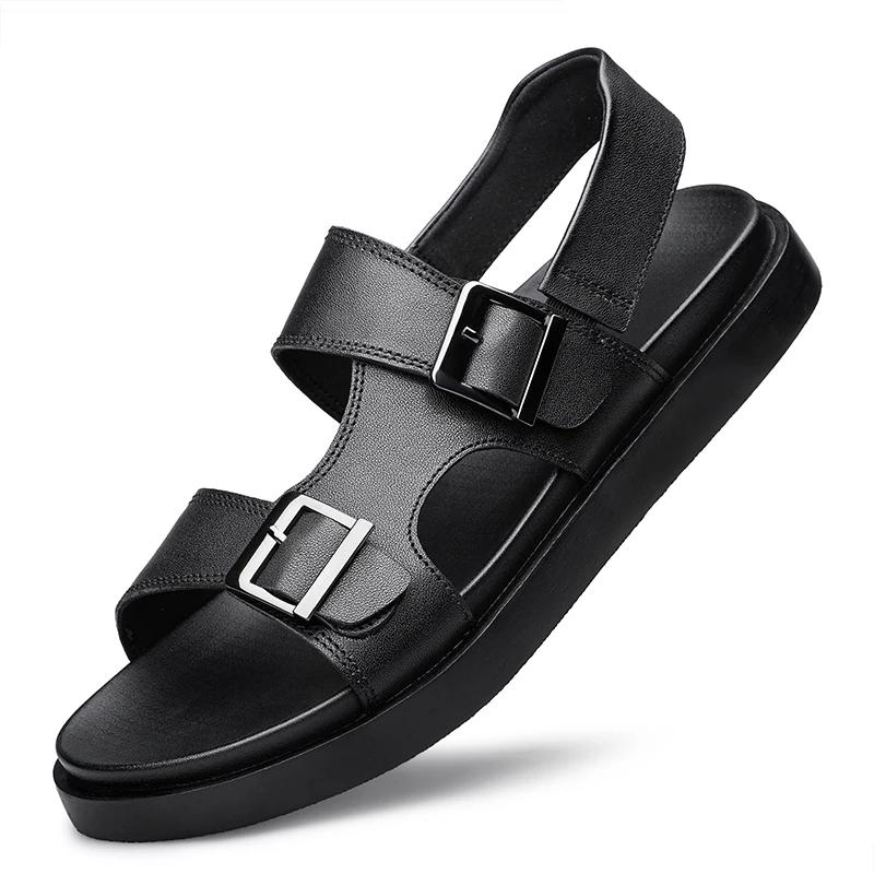 Fashion Summer Outdoor Genuine Leather Antiskid Sandals Men Casual  Leather Non-slip Breathable Tooling Shoes Soft Bottom Walking Shoes