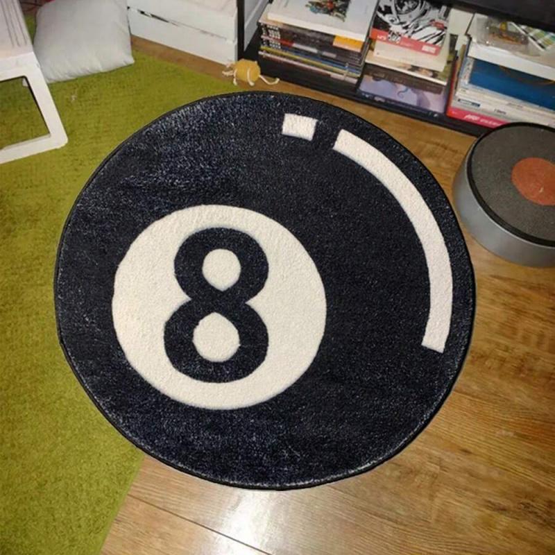 VIKAMA Schwarzer Billard 8-Ball Plüschteppich Weiche und Bequeme Runde Bodenmatte für Schlafzimmer Wohnzimmer Heimdeko Teppich