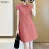 ZANZEA Women Casual Turn Down Collar Short Sleeve Dress