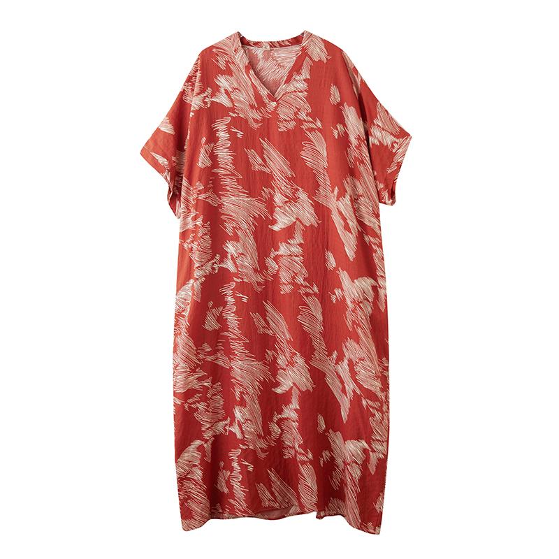 Dimanaf 2025 Summer Women Plus Size Dress Casual Dress Beach Loose Basic Vintage Printing Long Dress Maxi