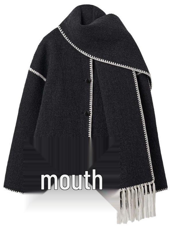 2023 Autumn/Winter European & American Fashion Women's Woolen Coat with Scarf Tassel