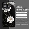 Elegante Custodia in Vetro Temperato con Motivo Fiore di Loto per iPhone 17 16 Pro Max 15 14 13 12 Mini 11 X XS MAX XR 7 8 Plus Cover