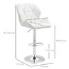 Set of 2 Bar Stools with Adjustable Height, Metal Base and PU Leather Seat, Kitchen Stools with Backrest and Footrest, 51.5x57.5x93-114.5cm, White